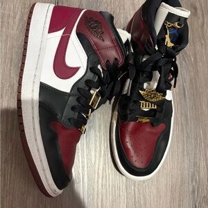 JordanBlack, White, and Burgundy Sneakers